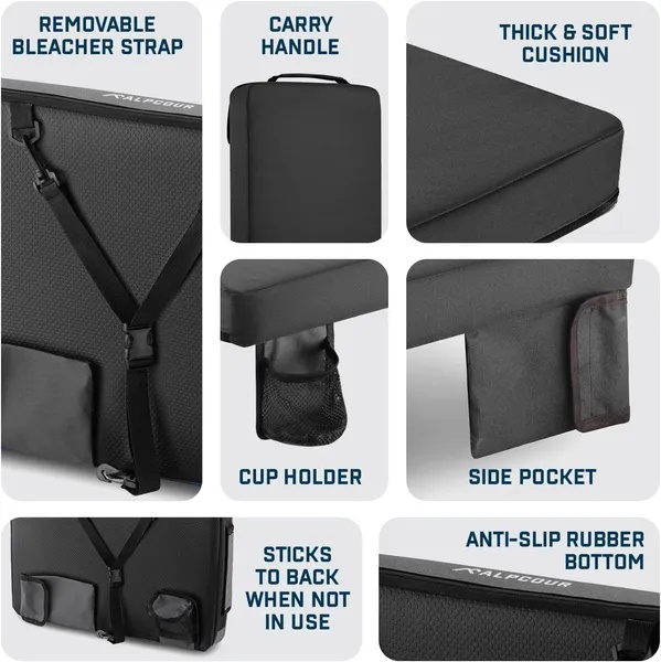 Alpcour Extra Thick Stadium Seat Cushion – 21" x 15" Black Waterproof Bleacher Cushion with Cup Holder - Image 5