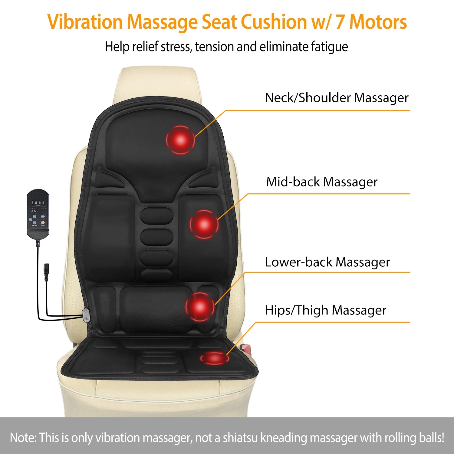 Heated Electric Massage Cushion – 7 Motors, 8 Vibration Modes & 3 Intensities - Image 7