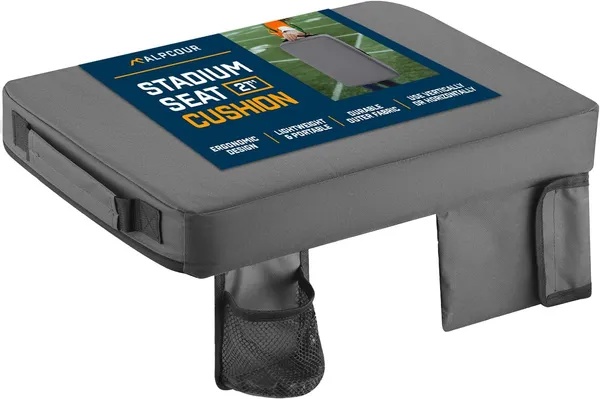 Alpcour Extra Thick Stadium Seat Cushion – 21" x 15" Grey Waterproof Bleacher Cushion with Cup Holder