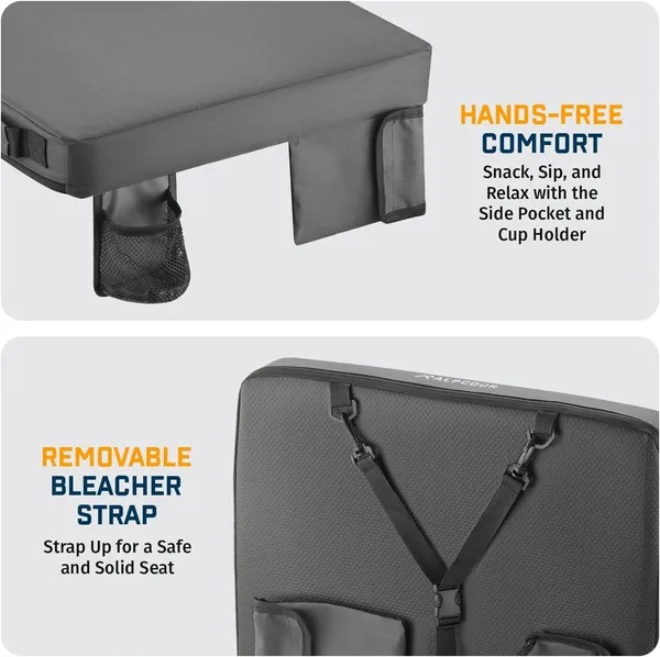 Alpcour Extra Thick Stadium Seat Cushion – 21" x 15" Grey Waterproof Bleacher Cushion with Cup Holder - Image 4