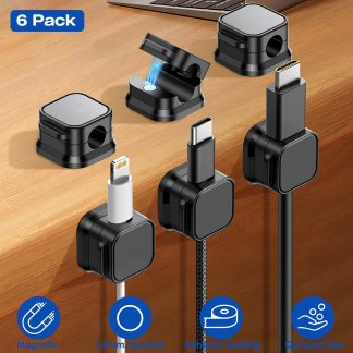 6-Pack Magnetic Cable Clips – Adhesive Cord Organizer & Wire Holder for Desk, Home & Car