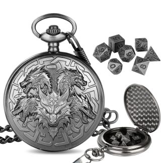 Dragon Pocket Watch Mini Dice Set 7 Metal Polyhedral DND RPG Dice Bronze Silver