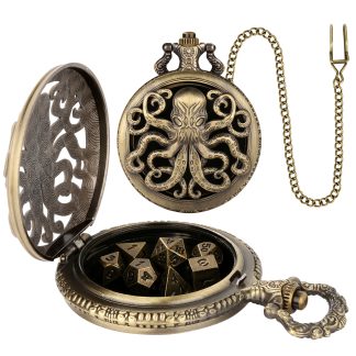 Octopus Pocket Watch Dice Set 7 Mini Metal DND RPG Dice with Chain