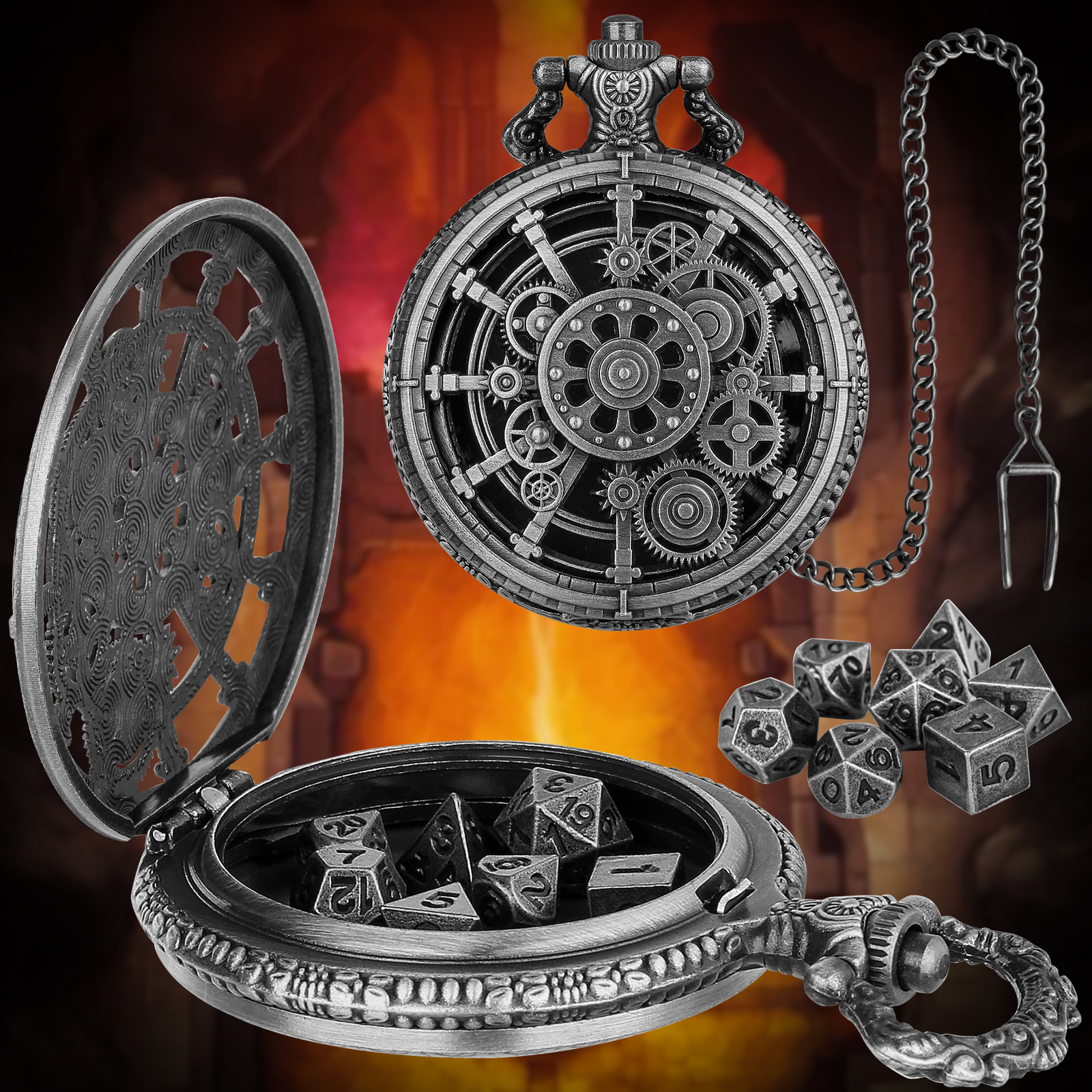 Steampunk Metal Mini DND Dice Set Zinc Alloy Gear RPG Dice Bronze Silver - Image 7