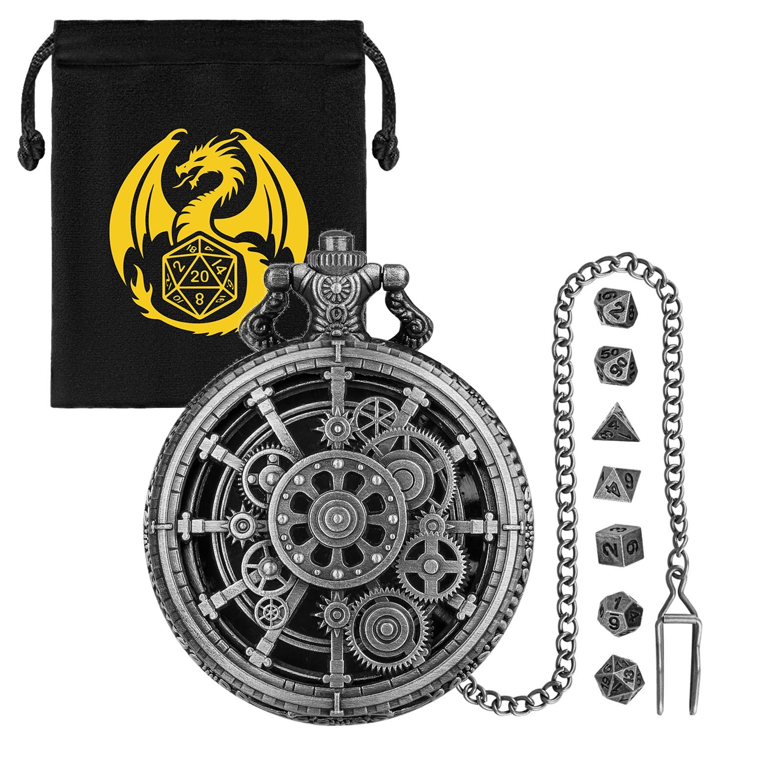 Steampunk Metal Mini DND Dice Set Zinc Alloy Gear RPG Dice Bronze Silver - Image 6